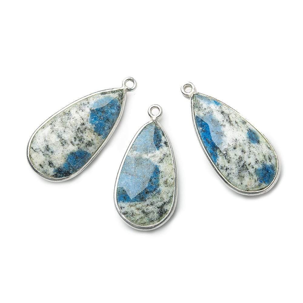 27x13mm .925 Silver Bezel K2 Granite & Azurite faceted Pear Pendant 1 piece