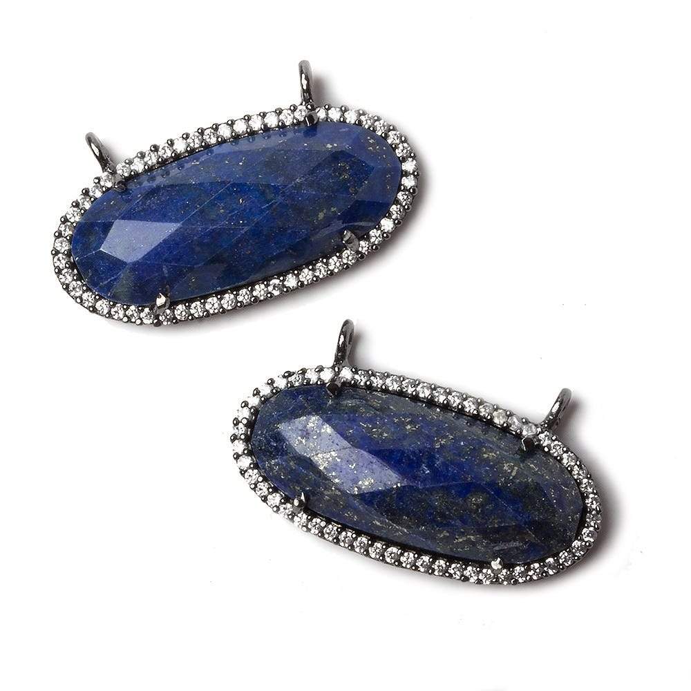 27x13mm Black Gold Bezeled CZ & Lapis Oval East West Connector 1 pc