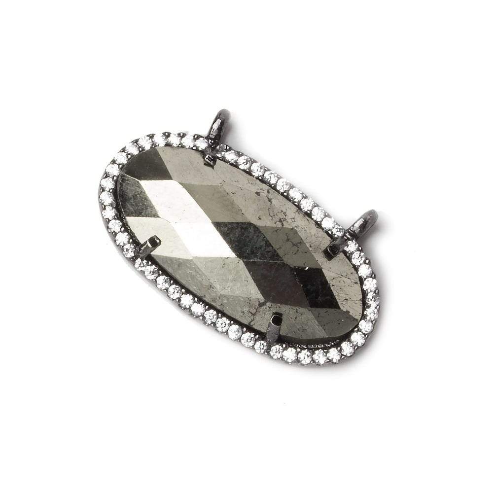 27x13mm Black Gold Bezeled CZ & Pyrite Oval East West Connector 1 pc