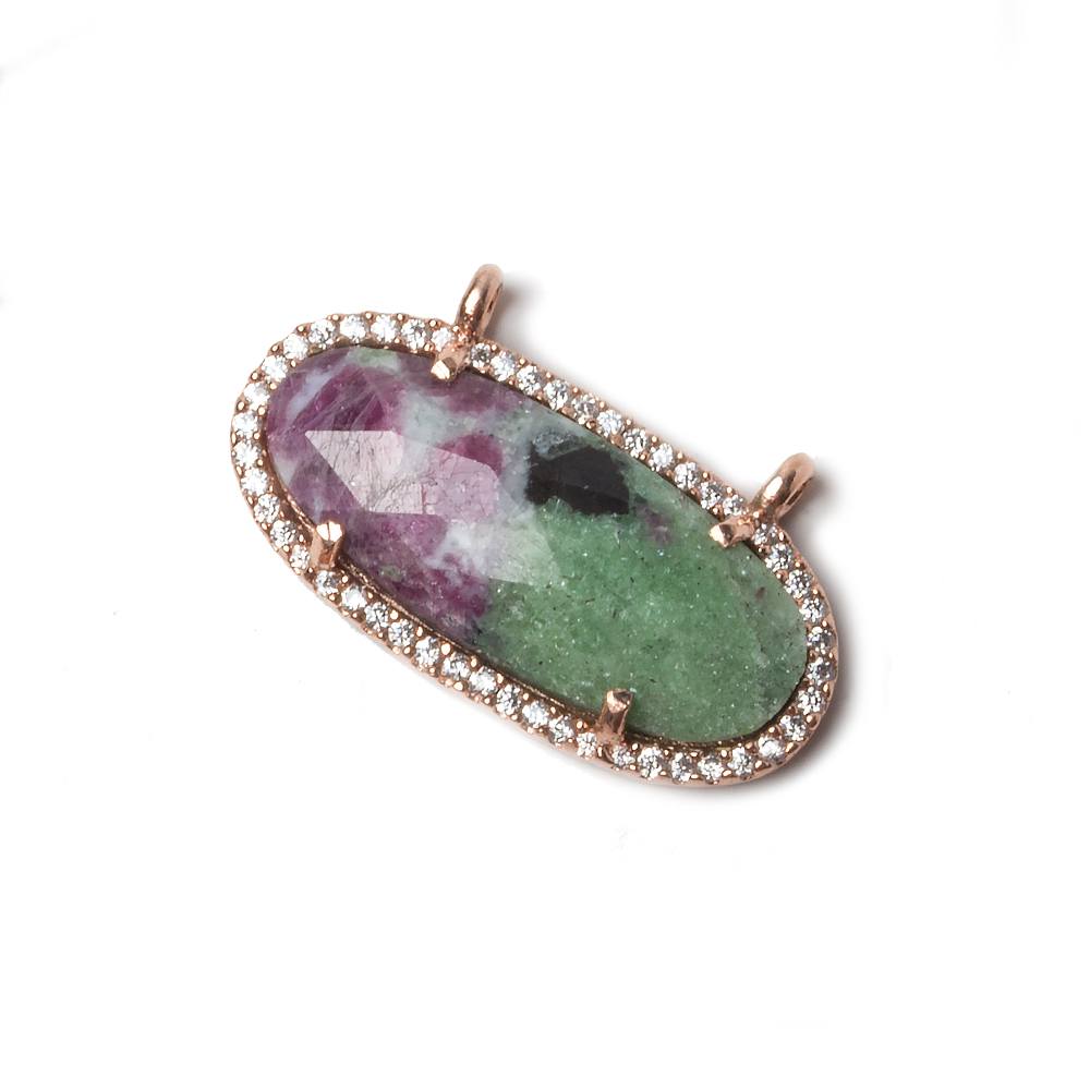 27x13mm Rose Gold Bezeled CZ & Ruby in Zoisite Oval East West Connector 1 pc