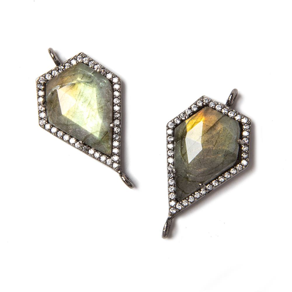 27x15mm Black Gold Bezeled CZ & Labradorite shield Connector 1 piece