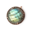 28mm Rose Gold & Black CZ Bezel Labradorite Coin Pendant 1 Focal