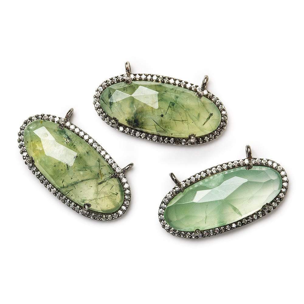 28x14mm Black Gold CZ Bezel & Prehnite oval East West Connector 1 piece