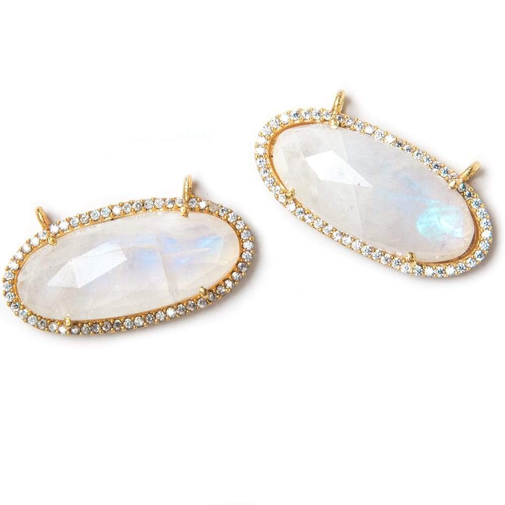 28x14mm Vermeil Bezeled CZ & Rainbow Moonstone Oval East West Connector 1 pc