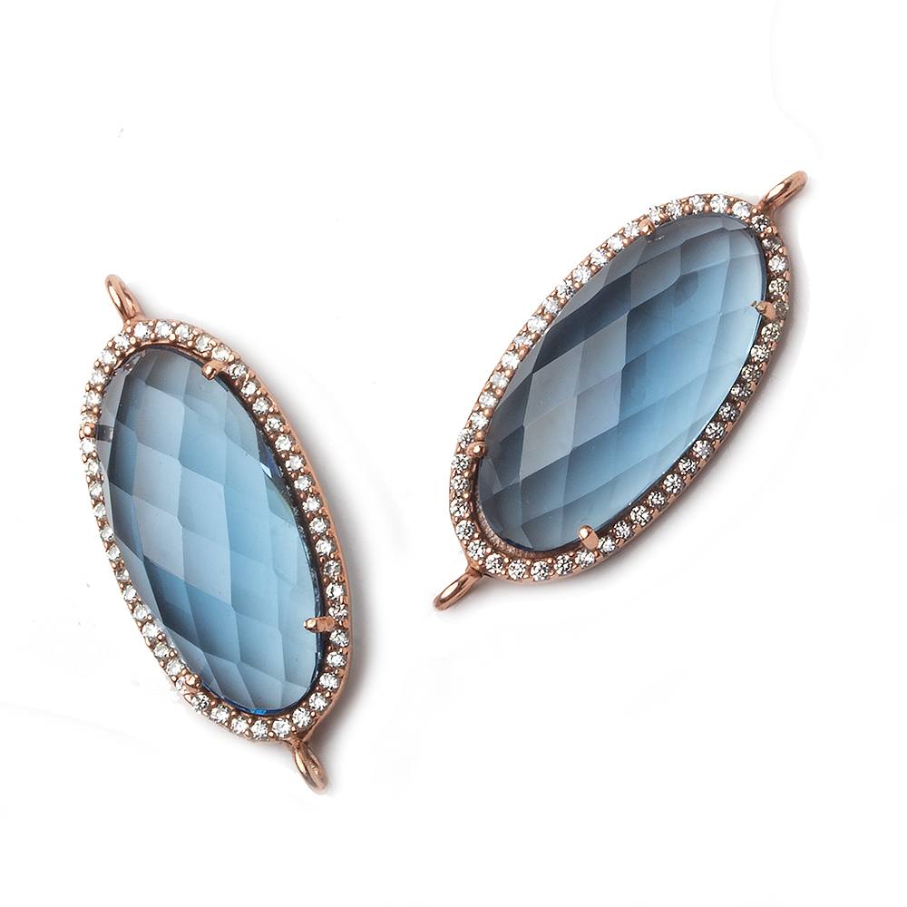 28x14mm Rose Gold CZ Bezel London Blue Quartz Oval Connector  1 piece