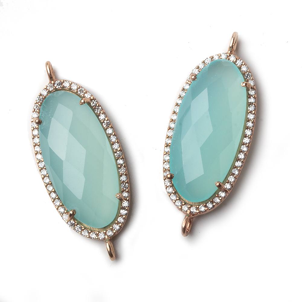 28x14mm Rose Gold CZ Bezel Seafoam Chalcedony Oval Connector  1 piece