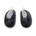 28x18mm Silver .925 Bezel Blue Sapphire faceted free shape Pendant Set of 2 pieces