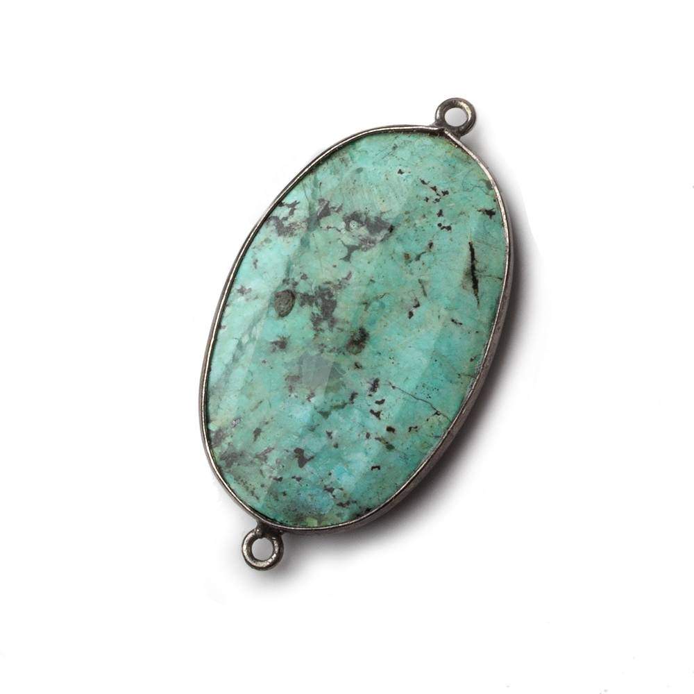 28x22mm Black Gold Bezeled African Turquoise faceted oval Focal Connector 1 piece
