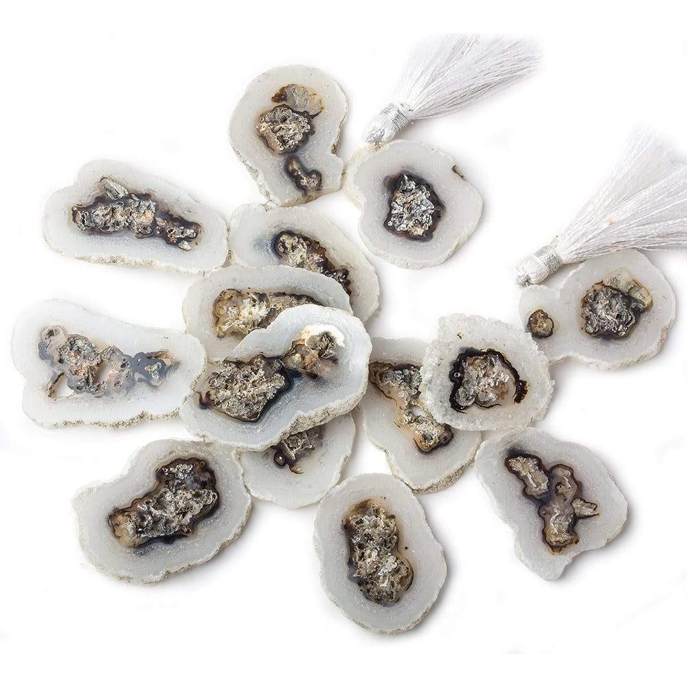Solar Quartz top drilled Natural Crystal Slices with Drusy Edge 8 inch 14 pieces