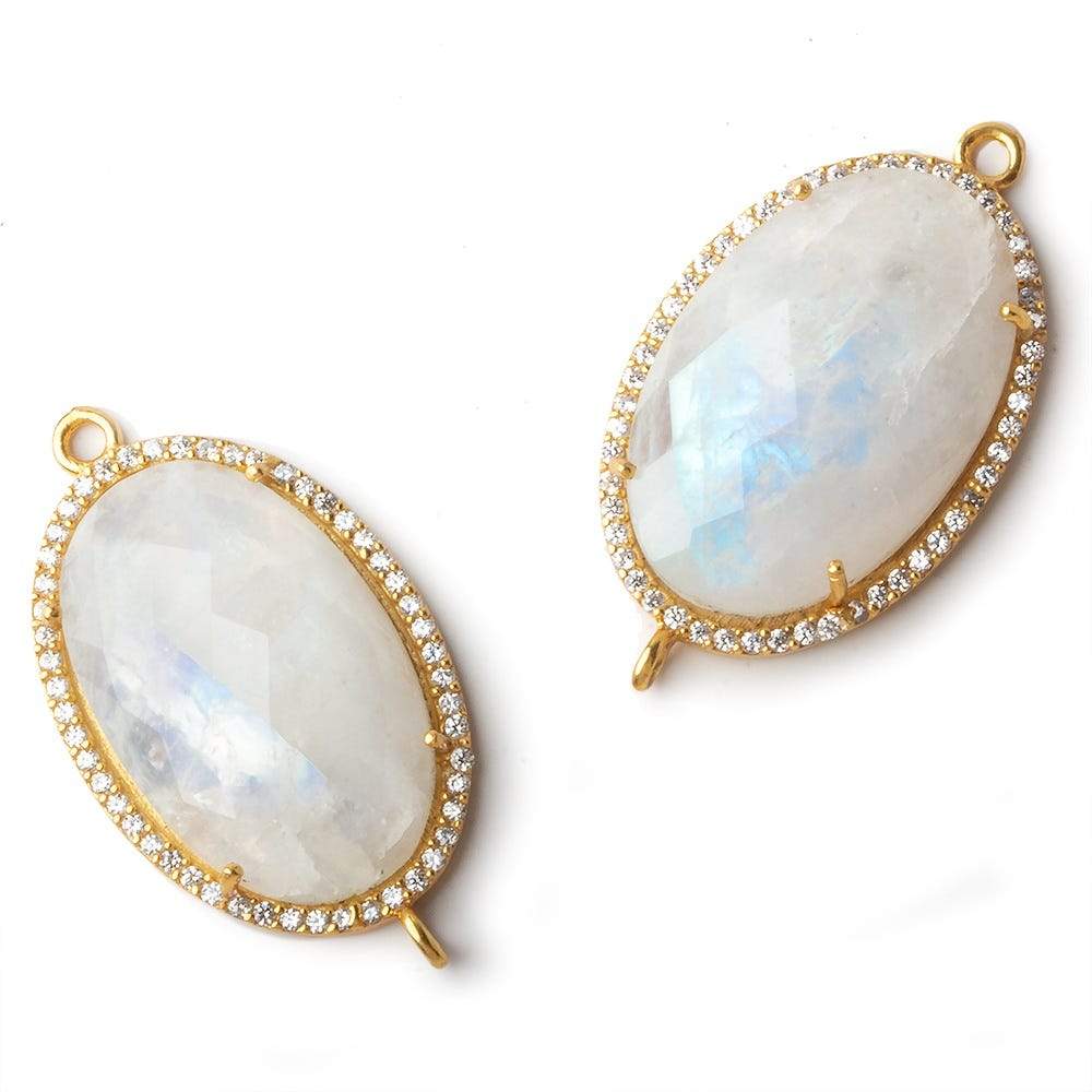 29x20mm Vermeil CZ Bezel Rainbow Moonstone Oval Connector with ring positions 1 Piece