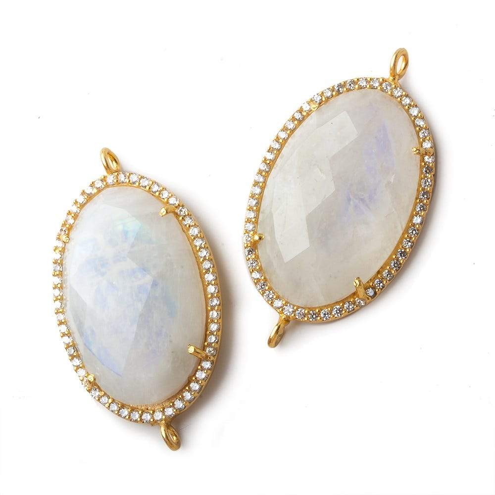 29x20mm Vermeil CZ Bezel Rainbow Moonstone Oval Connector 1 piece