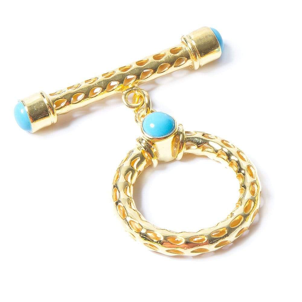 29x23mm Turquoise Cabochon Filigree Vermeil Toggle 1 piece
