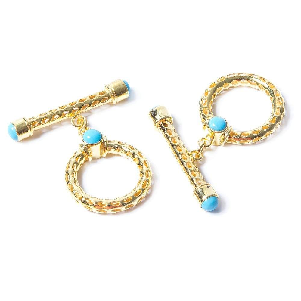 29x23mm Turquoise Cabochon Filigree Vermeil Toggle 1 piece