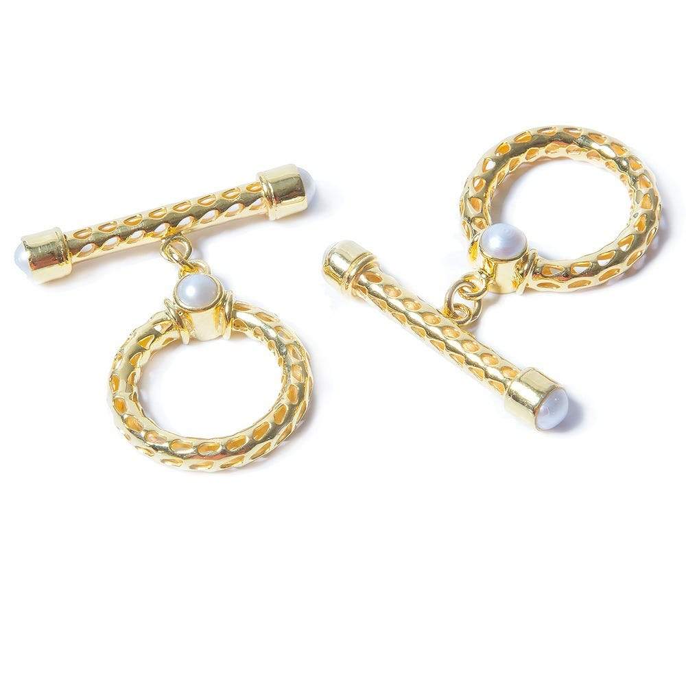 29x23mm White Pearl Cabochon Filigree Vermeil Toggle 1 piece