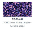 TOHO TC-01-461  1.5 mm Higher Metallic Grape Cube  Beads - 5 or 10 gm