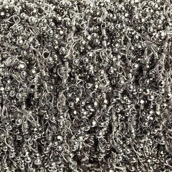 2mm Hematite micro faceted round Silver plated Dangling Chain by the foot 110 pieces