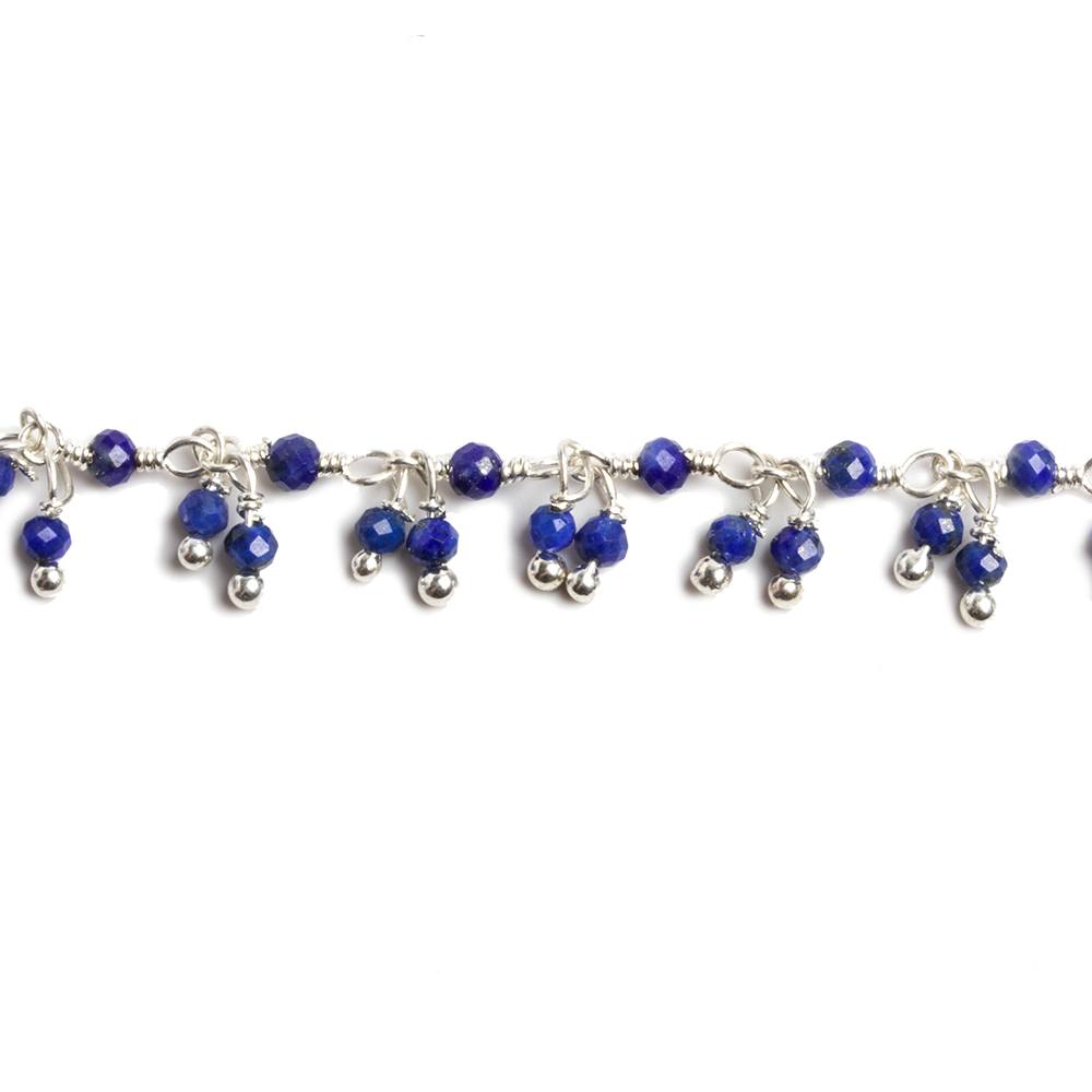 2mm Lapis micro faceted round Silver plated Dangling Chain by the foot 110 pcs