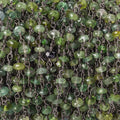 3-3.5mm Moss Aquamarine tonal faceted rondelle Black Gold .925 Silver Chain by the foot 45 beads AAA