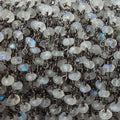 3-4mm Rainbow Moonstone Faceted Rondelle Black Gold plated Chain by the foot 34 pcs