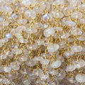 3-4mm Rainbow Moonstone plain rondelle Vermeil Chain by the foot 37 beads