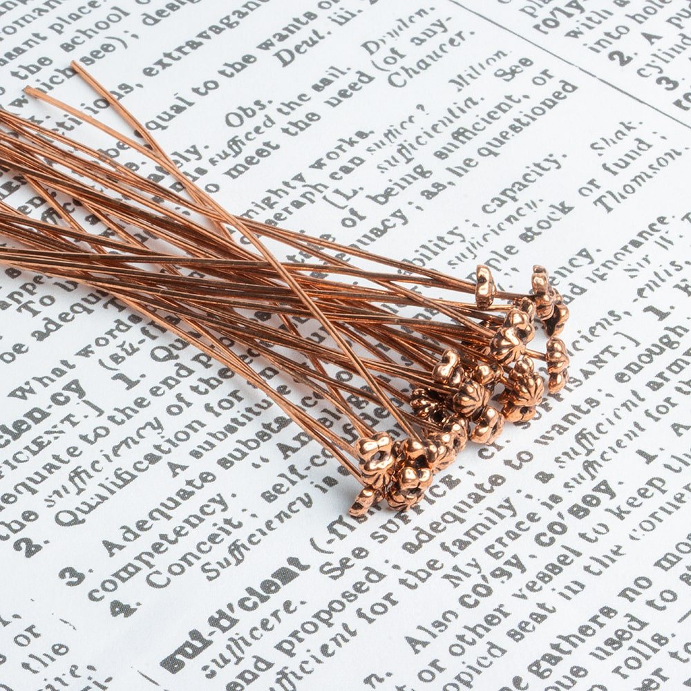 3" length Copper Flower Design Headpin, 22 Guage 22 Pieces