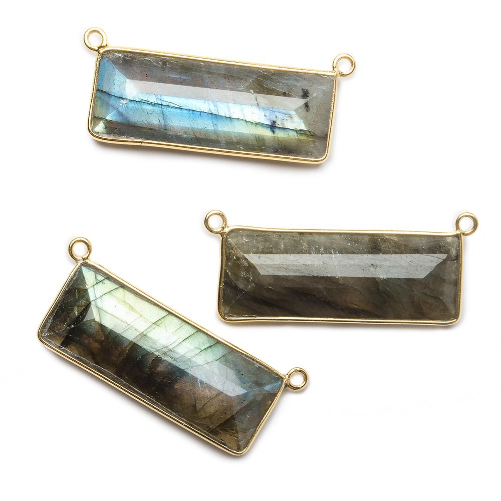 30x11mm Vermeil Bezeled Labradorite Rectangle East West Pendant 1 piece