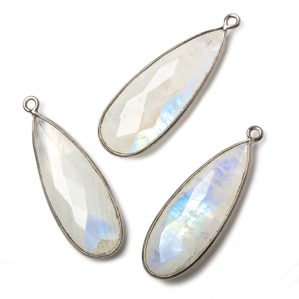 30x12mm Black Gold .925 Bezel Rainbow Moonstone faceted pear Pendant 1 piece