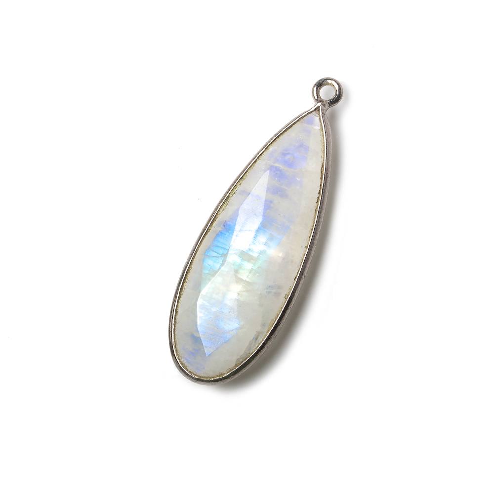 30x12mm Black Gold .925 Bezel Rainbow Moonstone faceted pear Pendant 1 piece