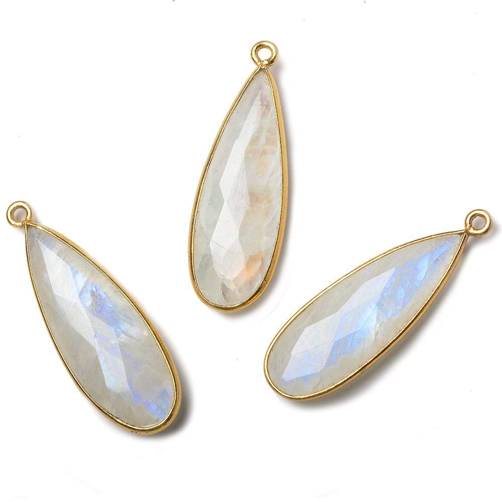 30x12mm Vermeil Bezel Rainbow Moonstone faceted pear Pendant 1 piece