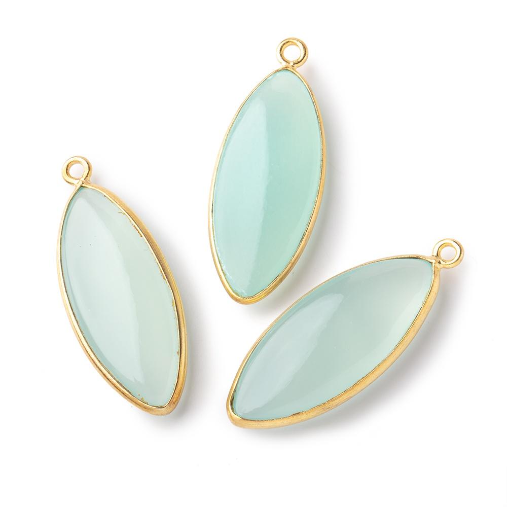 30x12mm Vermeil Bezel Seafoam Chalcedony Plain Marquise Pendant 1 piece