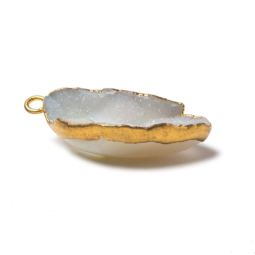 30x21x9mm 22kt Gold Leaf Edged White Drusy Focal Pendant 1 piece