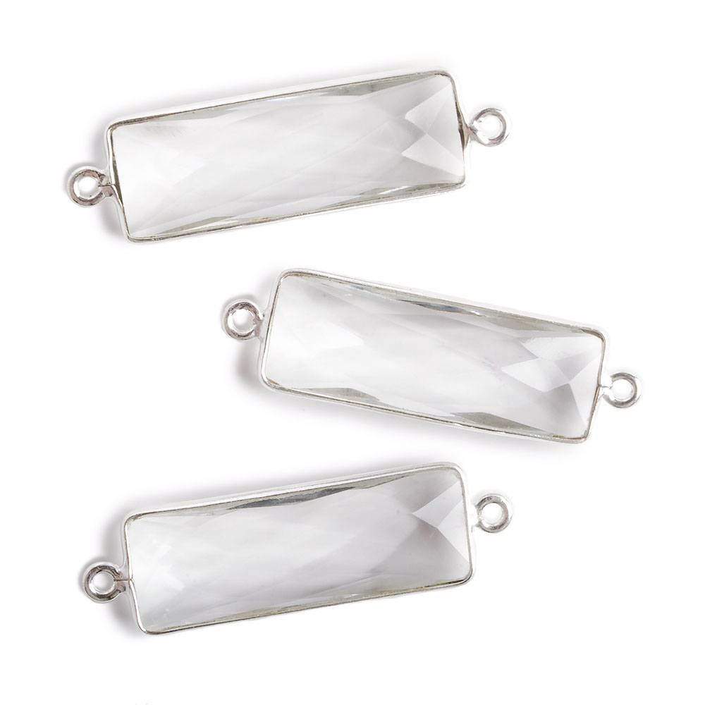 31x11mm Silver Bezel Crystal Quartz Bar 2 ring Connector North South 1 piece
