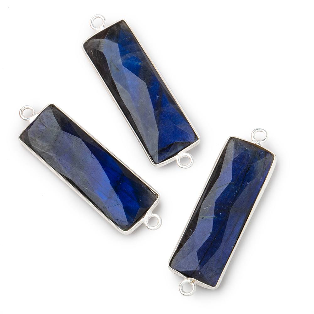 31x11mm Sterling Silver Bezel Labradorite Bar 2 ring Connector