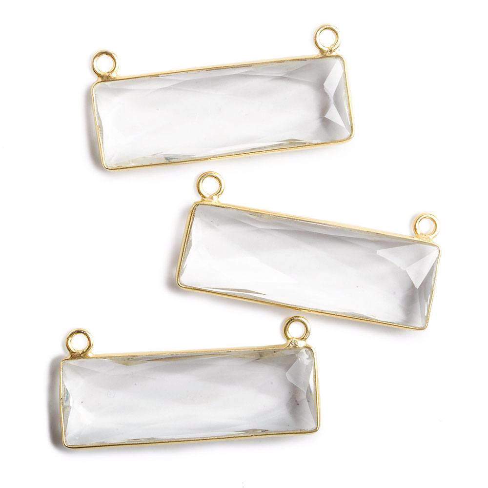 31x11mm Vermeil Bezel Crystal Quartz Bar 2 ring Connector East West 1 piece
