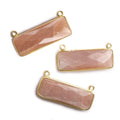 31x11mm Vermeil Bezel Peach Moonstone Bar 2 ring Connector East West 1 pc