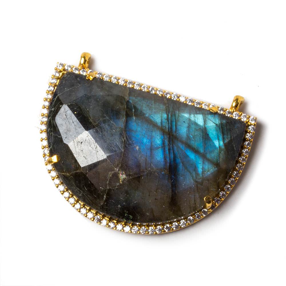 32.5x20mm Vermeil Bezeled CZ & Labradorite Half Moon East West Connector 1 pc