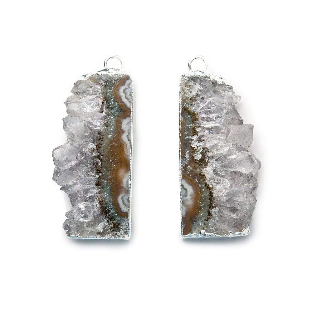 32x12mm Silver Leafed Drusy Natural Slice Pendant Set of 2