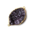 32x22x7mm Gold Leaf Edged Amethyst Drusy East West Connector 1 piece