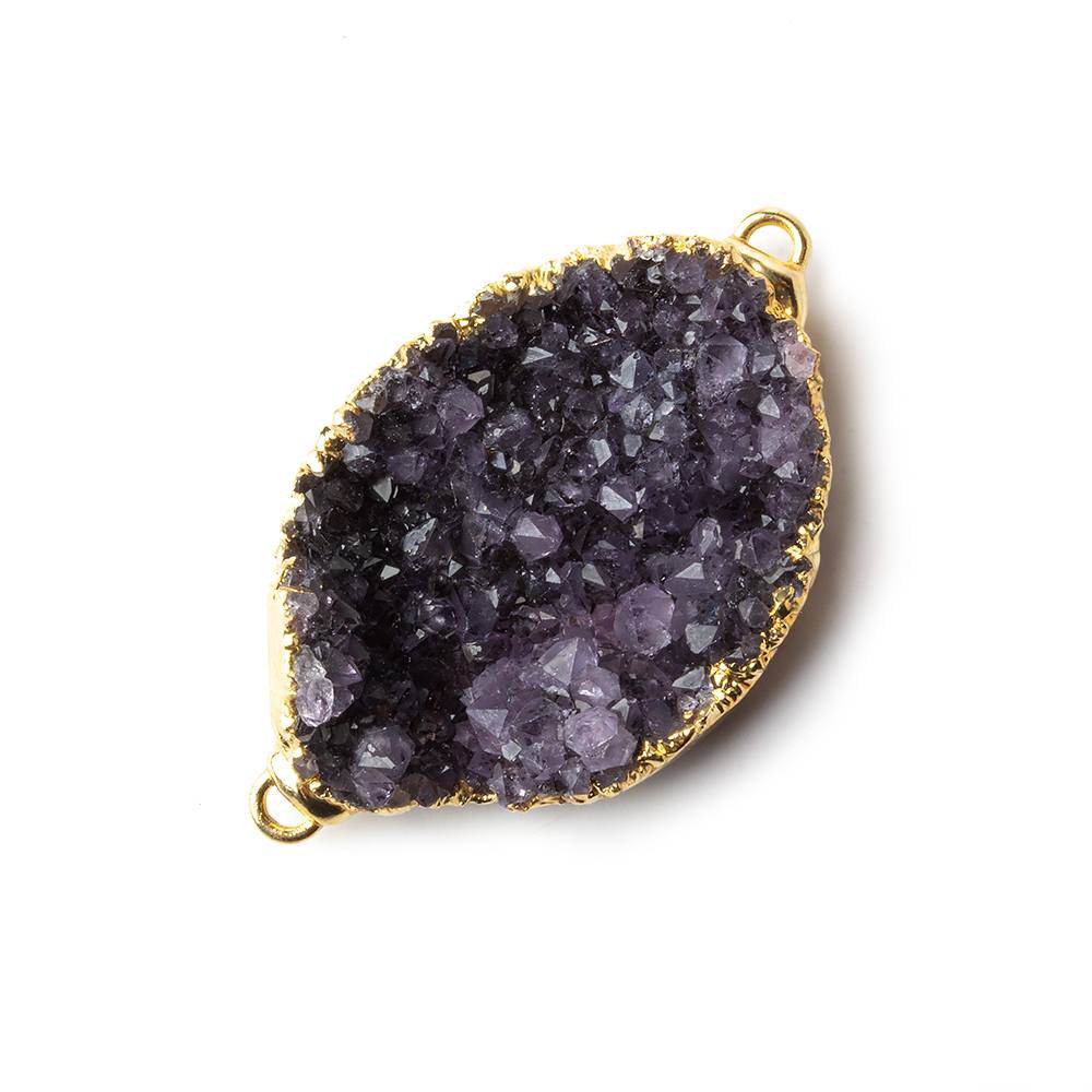 32x22x7mm Gold Leaf Edged Amethyst Drusy East West Connector 1 piece