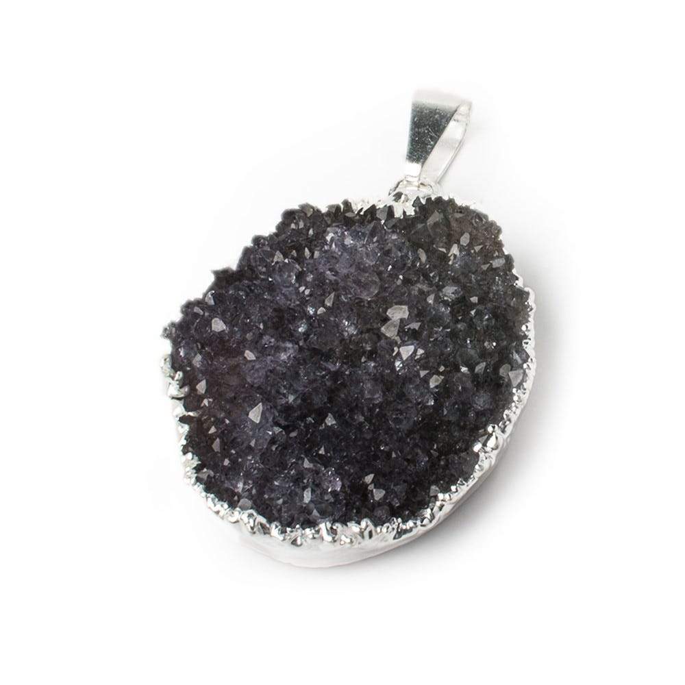 32x25x8mm Silver Leafed Amethyst Crystals Focal Bead with Bail