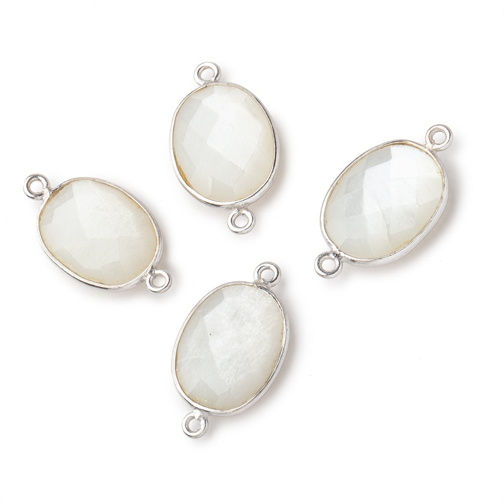 17x13mm Silver .925 Bezel White Moonstone Faceted Oval Connector 1 piece