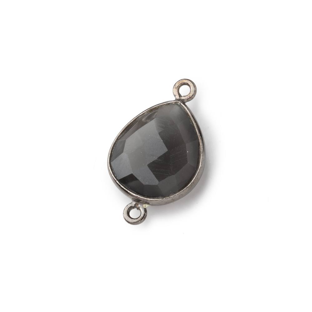 16x14mm Black Gold .925 Bezel Platinum Grey Moonstone faceted pear Connector 1 piece