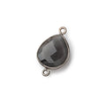 16x14mm Black Gold .925 Bezel Platinum Grey Moonstone faceted pear Connector 1 piece
