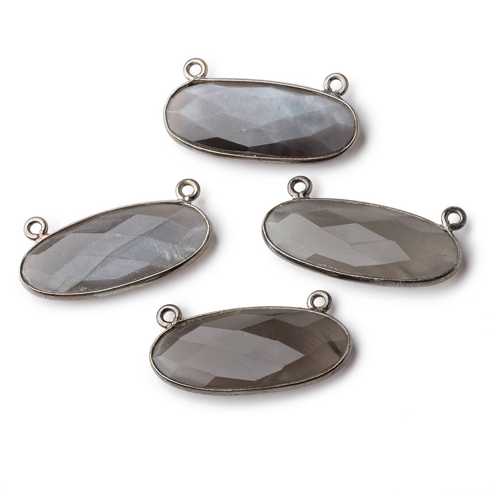 28x11.5mm Black Gold .925 Bezel Dark Platinum Grey Moonstone Oval East West Connector 1 piece
