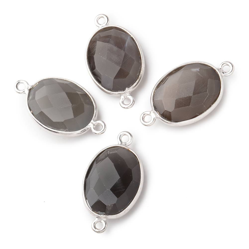 17x13mm Silver .925 Bezel Platinum Grey Moonstone Faceted Oval Connector 1 piece