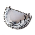 33x20mm Black Gold CZ Bezel Dendritic Opal Half Moon East West Connector