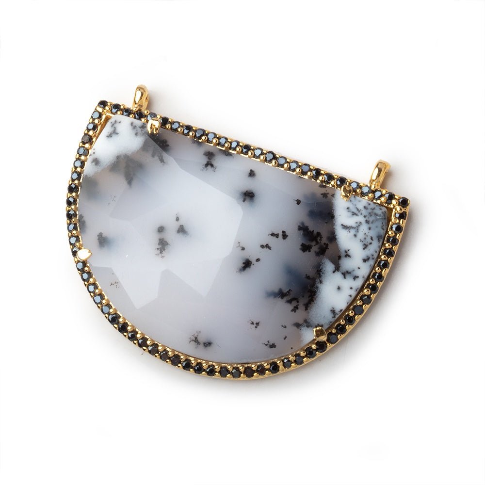 33x23mm Vermeil & Black CZ Bezel Dendritic Opal Half Moon 1 Connector