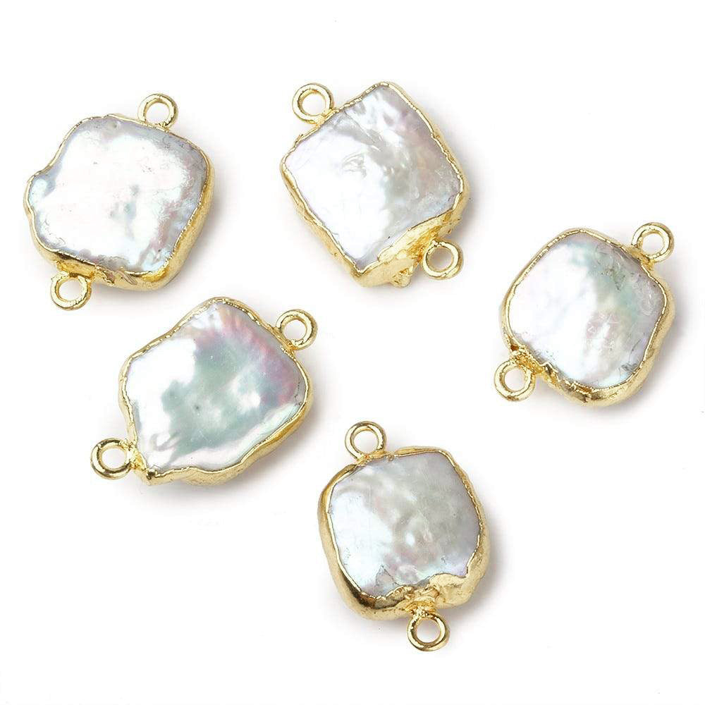 10-12mm Gold Leafed White Square Freshwater Pearl Connector Focal Bead 1 piece