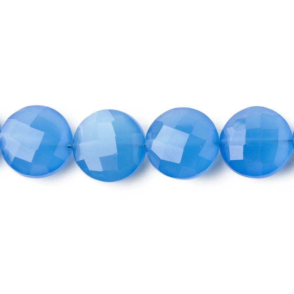 10mm Santorini Blue Chalcedony Faceted Coin Beads 8 inch 20 Pieces