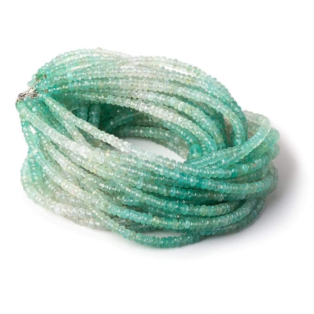 3.5-4.5mm Aqua Green Chalcedony faceted rondelles 18 inches 185 beads AA